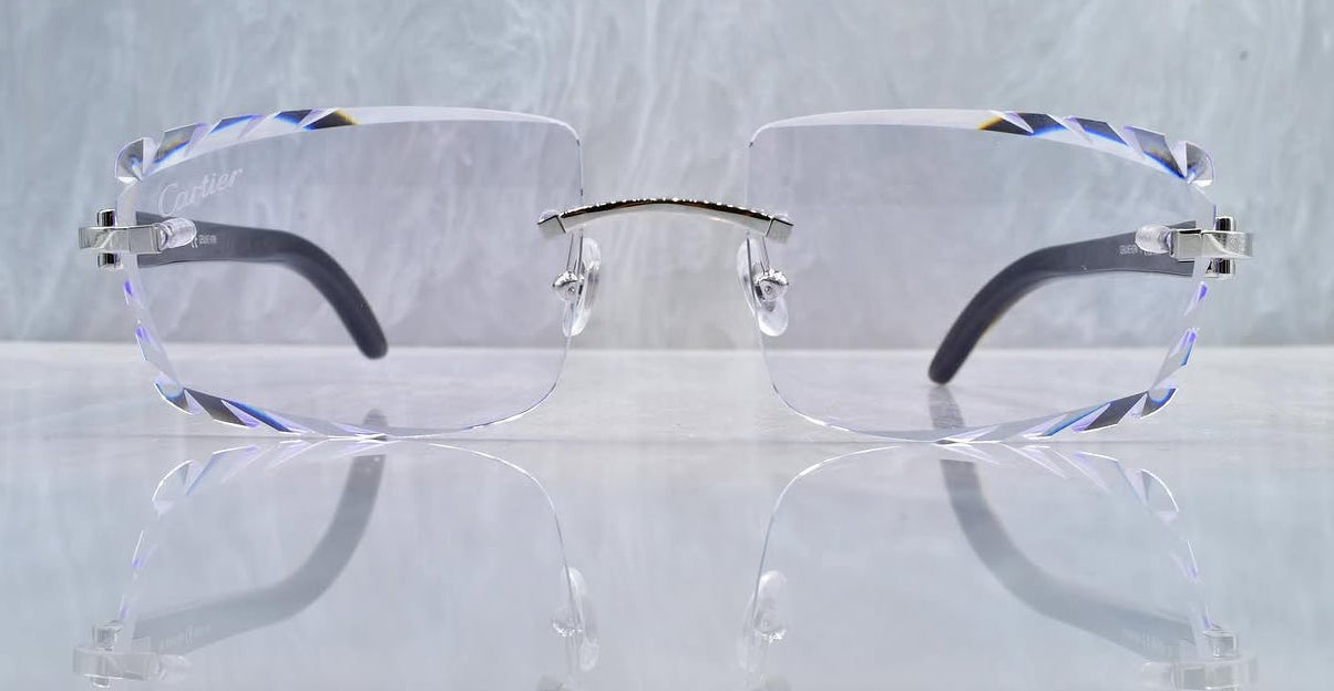 Pre-Owned Cartier Buffalo Horn Diamond Cut Sunglasses Platinum