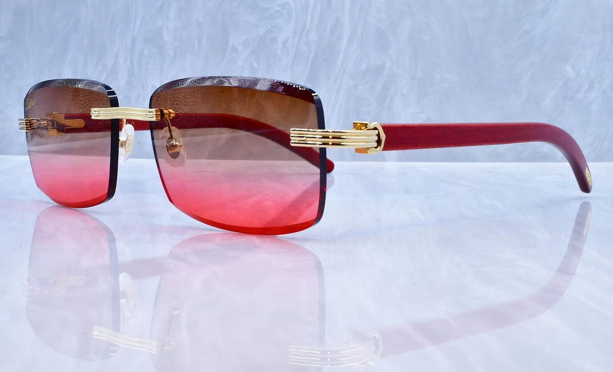 Cartier Red Wood Frame Sunshades Rose Red/Brown Gradient