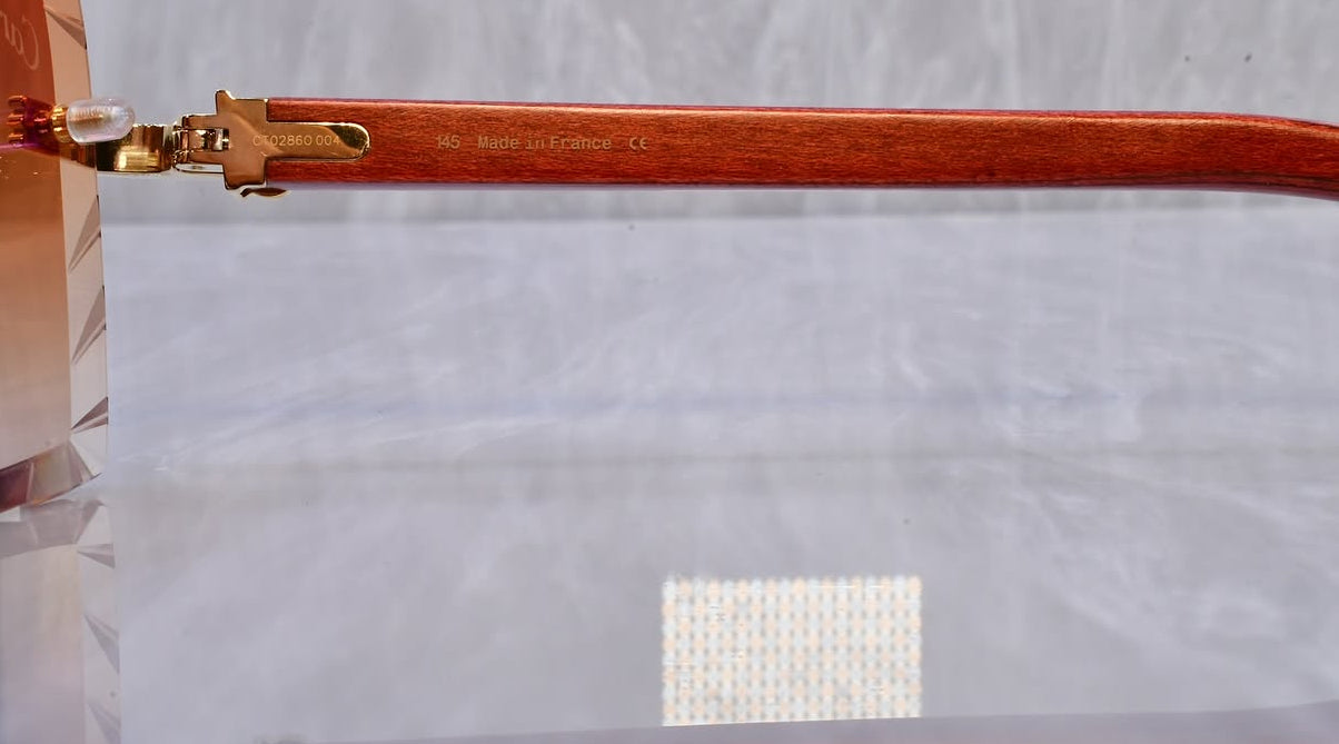 Pre-Owned Red Wood Frame Diamond Cut Sunglasses Orange Gradient