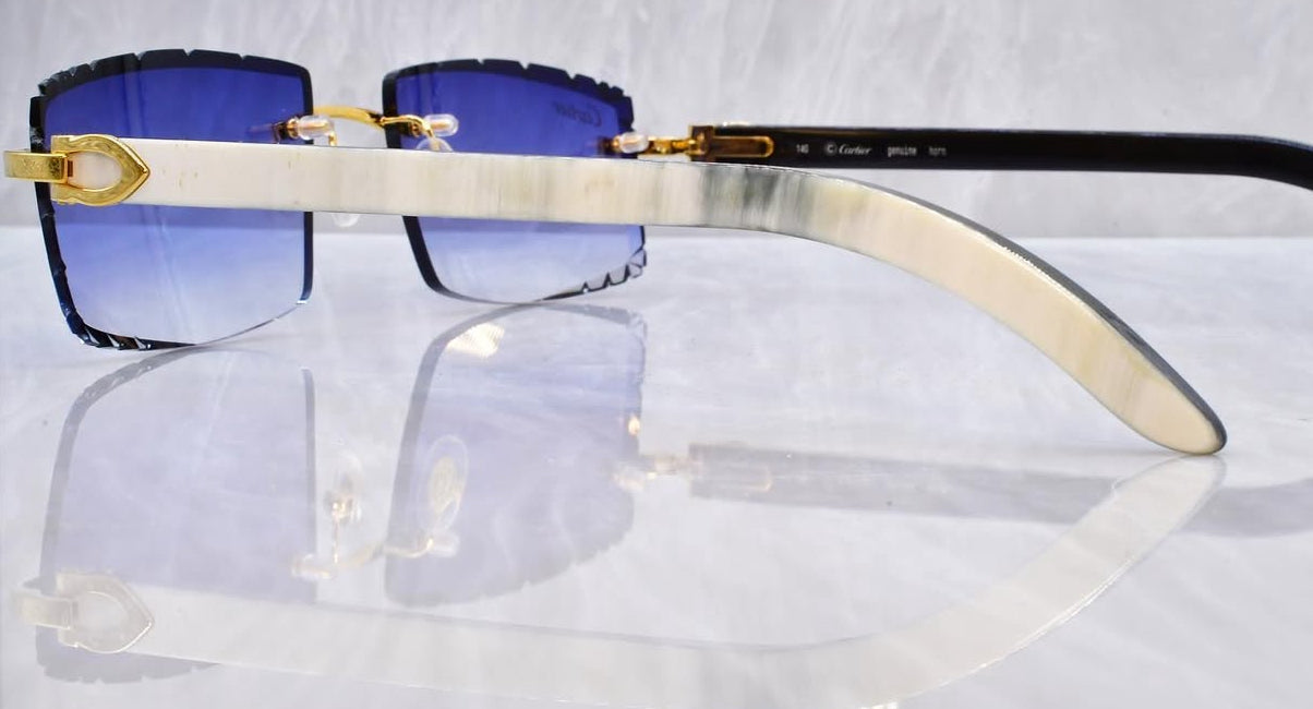 Pre-Owned Cartier Buffalo Horn Diamond Cut Sunglasses White/Royal Blue Gradient