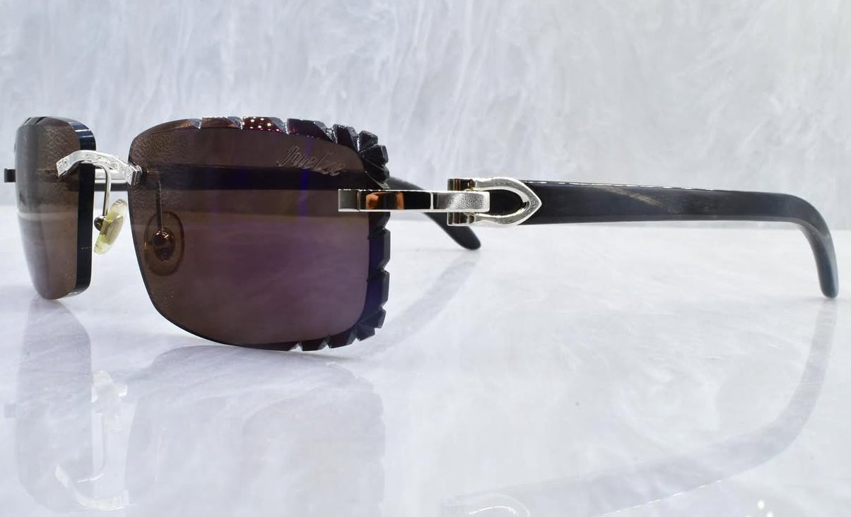 Pre-Owned Cartier Buffalo Horn Diamond Cut Sunglasses Smoke Gradient
