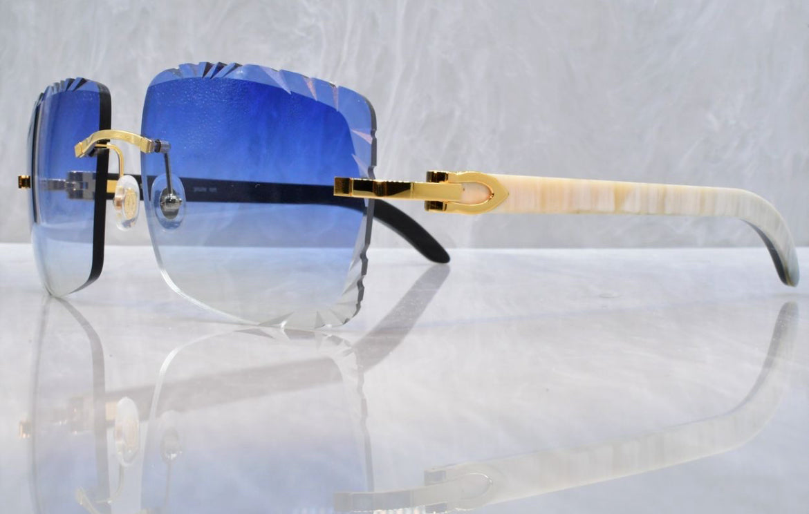 Pre-Owned Cartier Buffalo Horn Diamond Cut Sunglasses Royal Blue Gradient