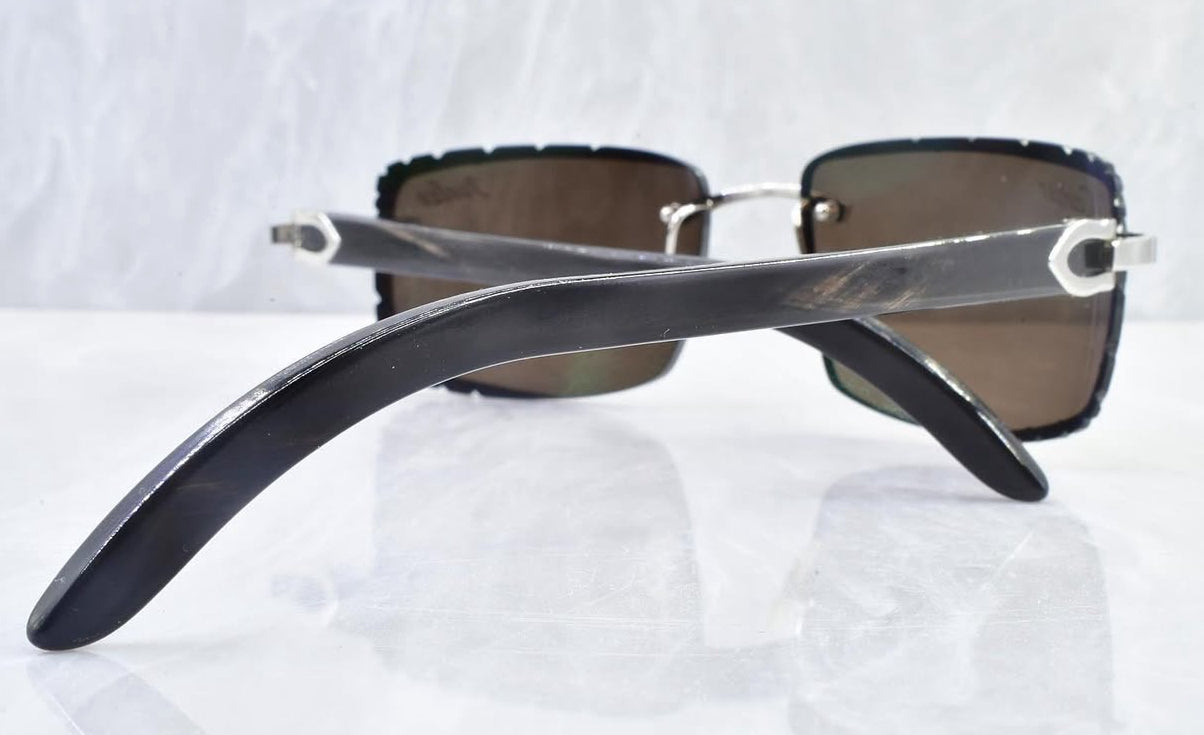 Pre-Owned Cartier Buffalo Horn Diamond Cut Sunglasses Smoke Gradient