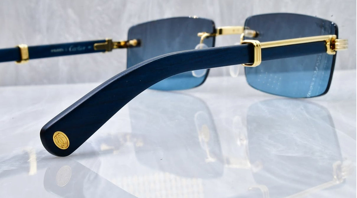 Pre-Owned Cartier Blue Wood Frame Sunglasses Royal Blue Gradient