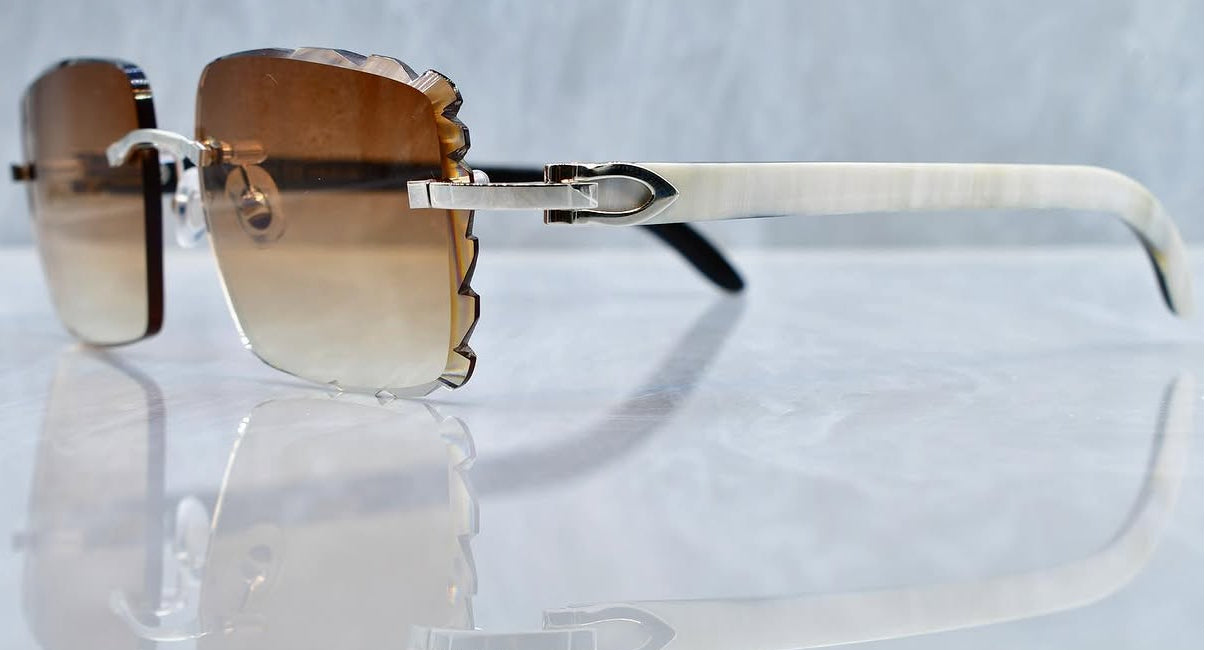 Pre-Owned Cartier Buffalo Horn Diamond Cut Sunglasses Platinum/Brown