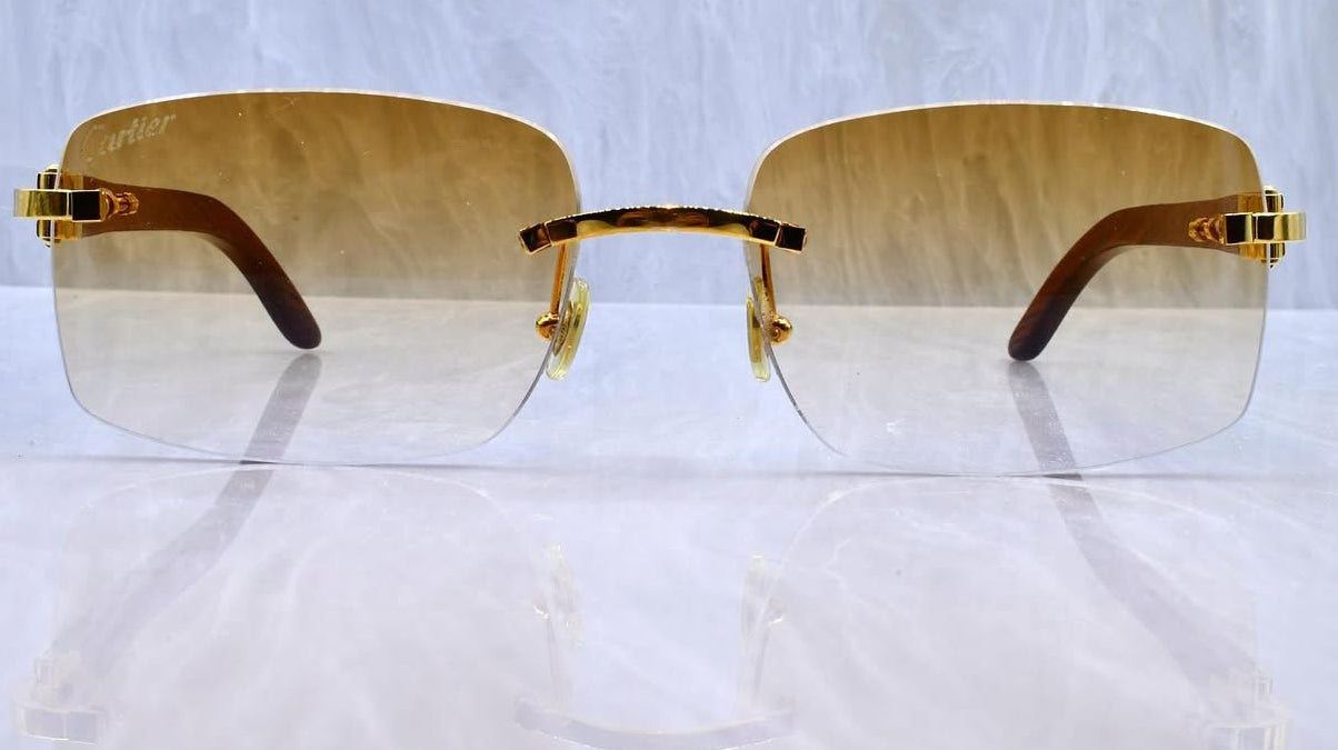 Pre-Owned Wood Frame Sunglasses Gold Gradient