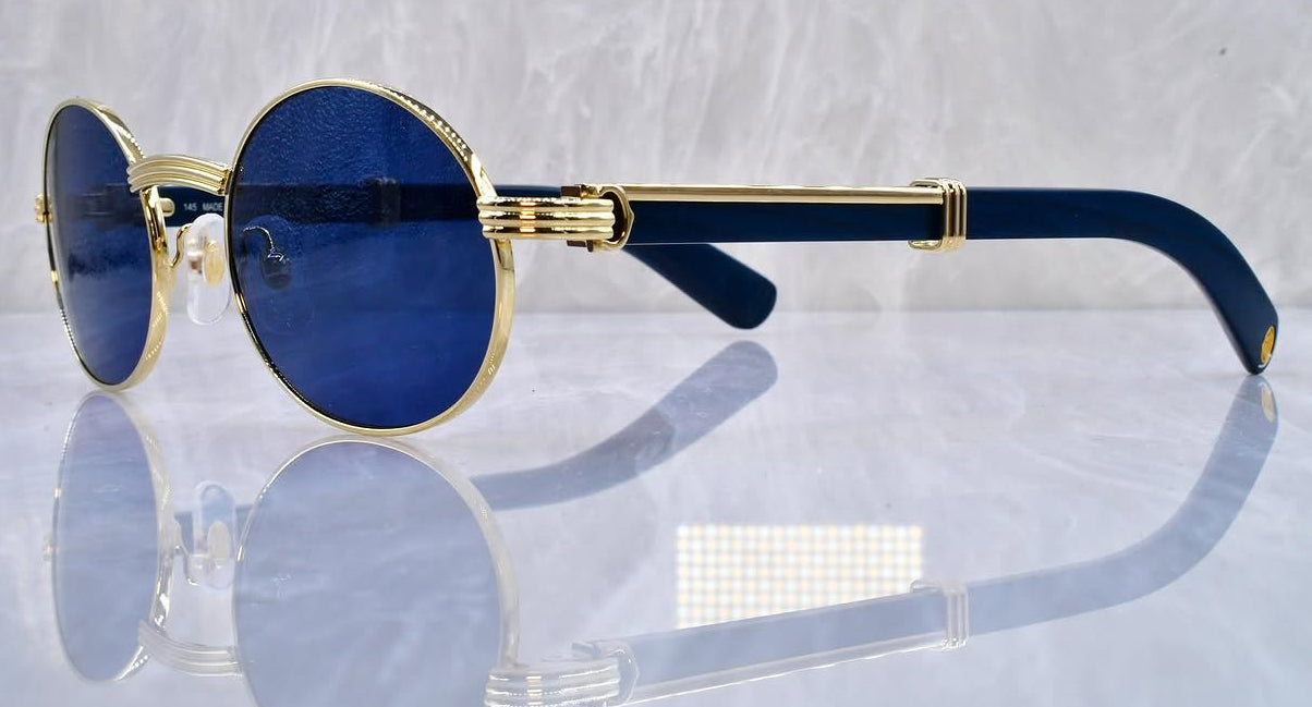Pre-Owned Blue Wood Frame Sunglasses Royal Blue Gradient