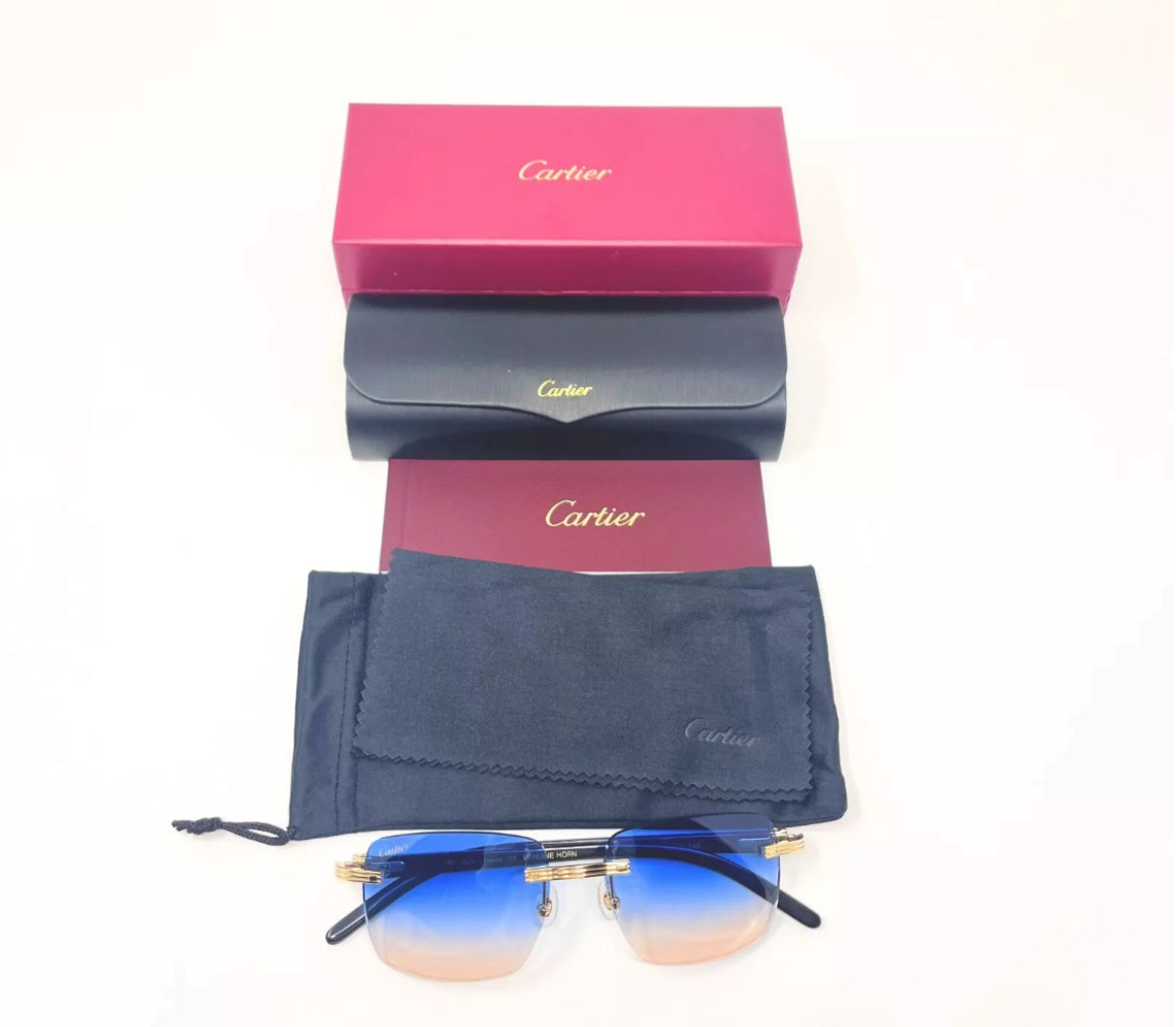 Pre-Owned Cartier Buffalo Horn Premiere White Sunglasses Blue To Orange Gradient
