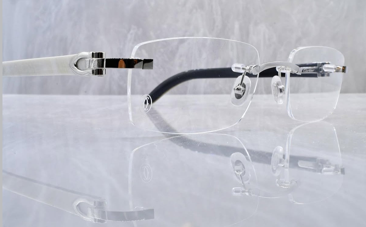 Pre-Owned Cartier Buffalo Horn White Sunglasses Platinum Clear