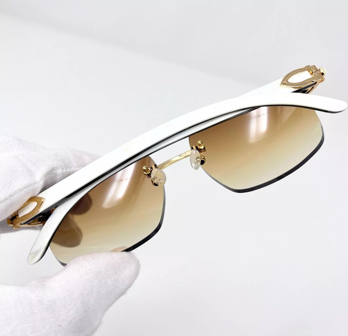 Pre-Owned Cartier Buffalo Horn White Sunglasses Tan/Brown Gradient