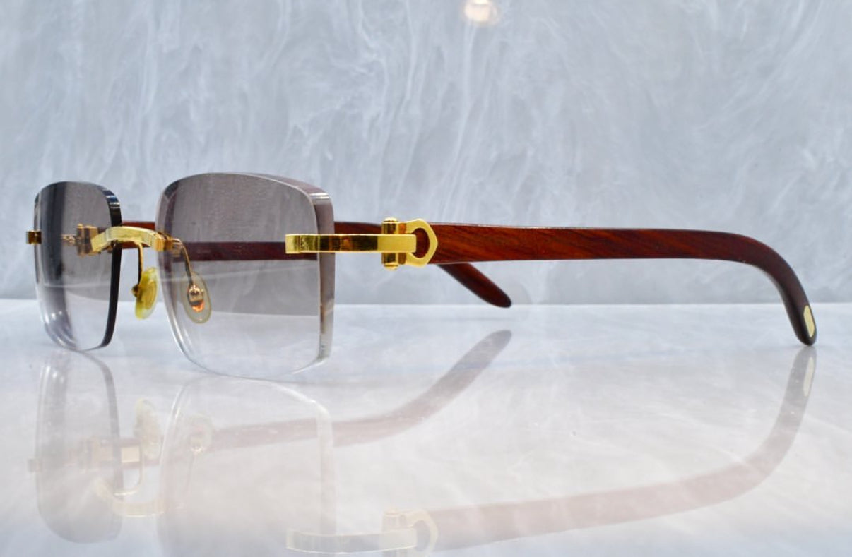 Pre-Owned Wood Frame Sunglasses Grey Gradient