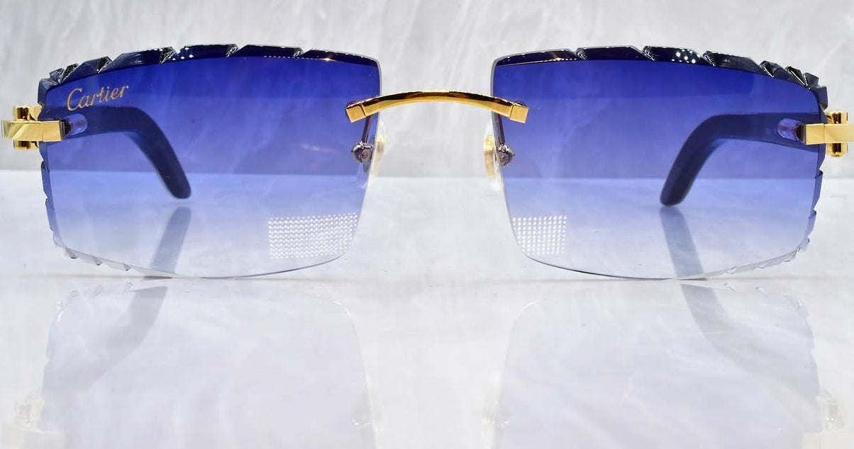 Pre-Owned Cartier Buffalo Horn Diamond Cut Sunglasses White/Royal Blue Gradient
