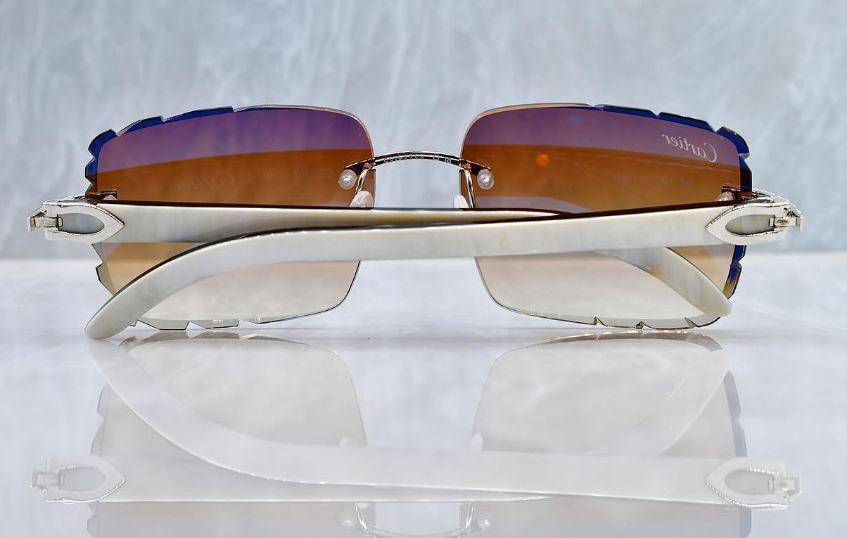 Pre-Owned Cartier Buffalo Horn Diamond Cut Sunglasses Platinum/Brown