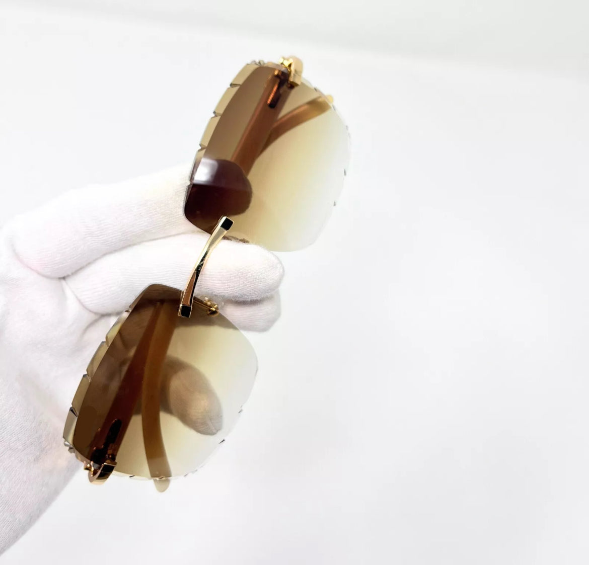 Pre-Owned Cartier Buffalo Horn White Diamond Cut Sunglasses Tan Gradient