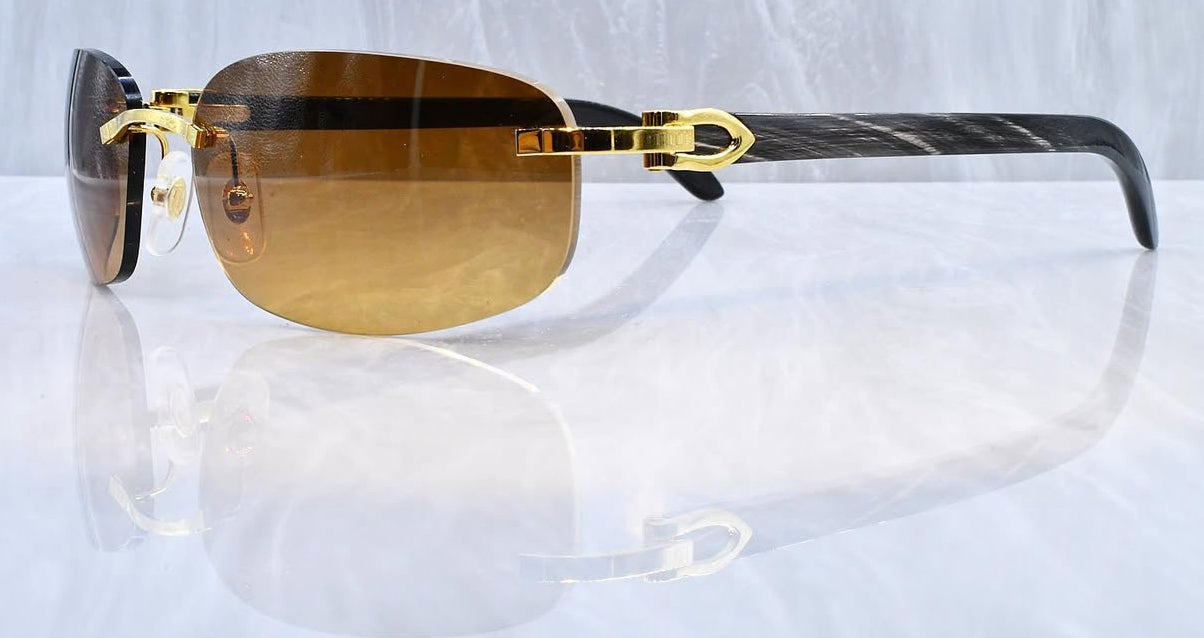 Pre-Owned Cartier Buffalo Horn Black Sunglasses Tan Gradient