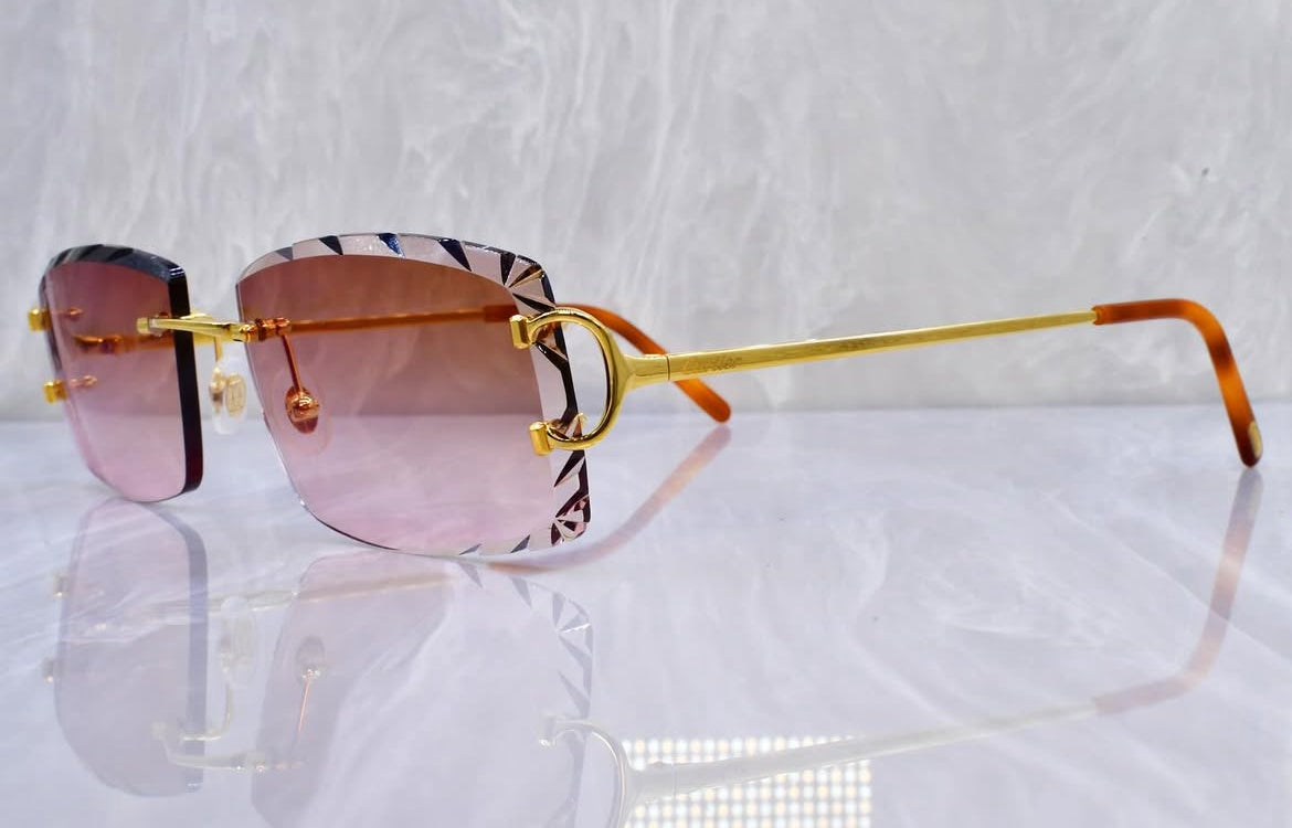 Pre-Owned Cartier C-Decor Diamond Cut Sunglasses Peach Gradient