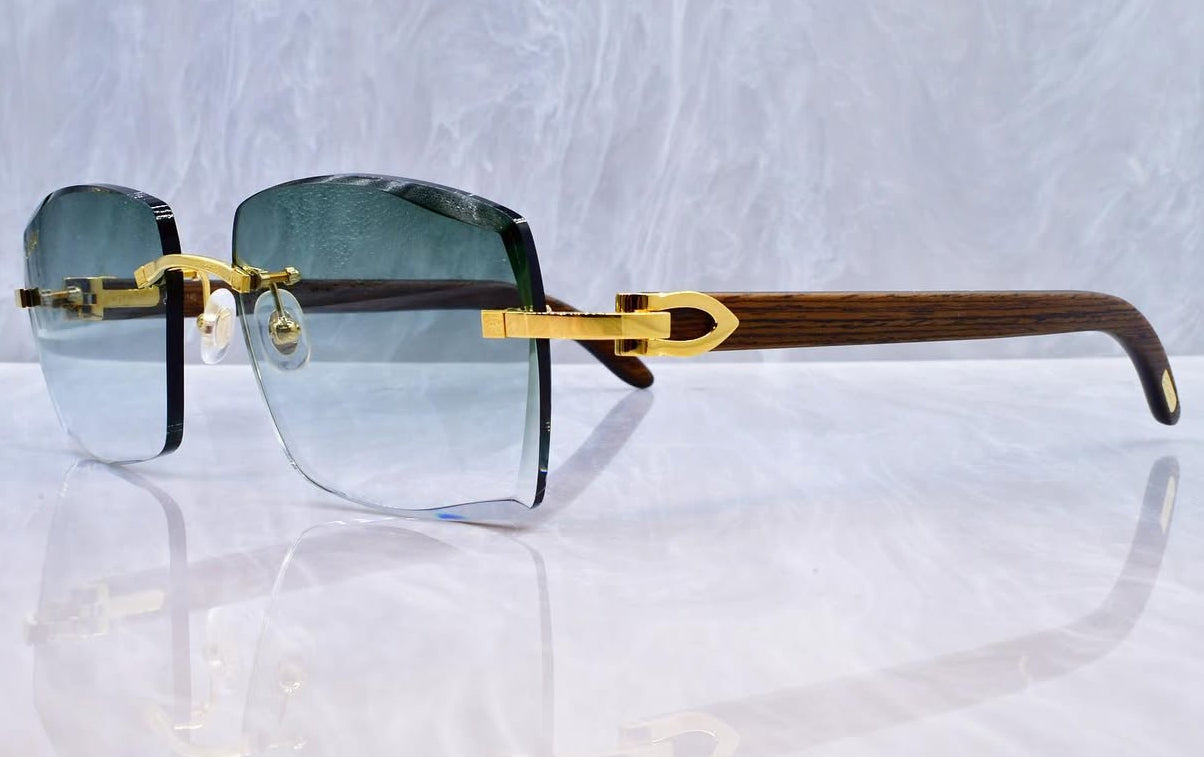 Pre-Owned Wood Frame Sunglasses Teal Gradient