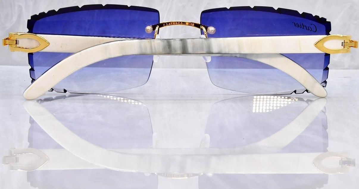 Pre-Owned Cartier Buffalo Horn Diamond Cut Sunglasses White/Royal Blue Gradient