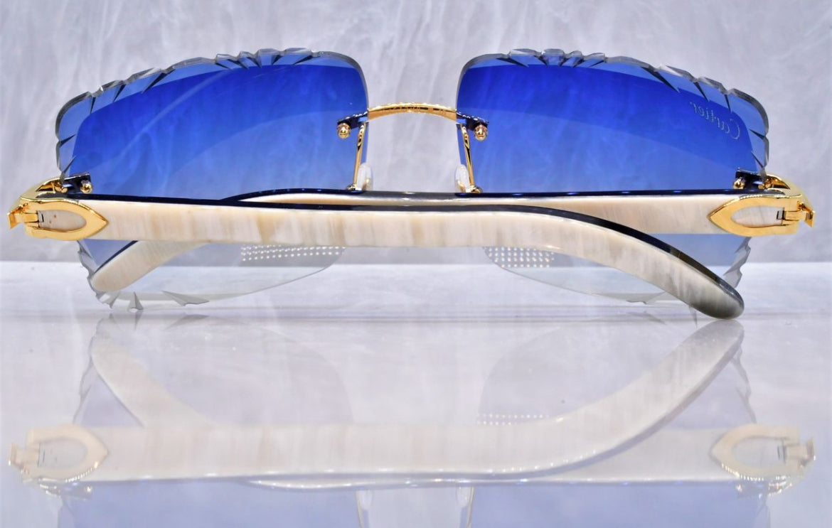 Pre-Owned Cartier Buffalo Horn Diamond Cut Sunglasses Royal Blue Gradient