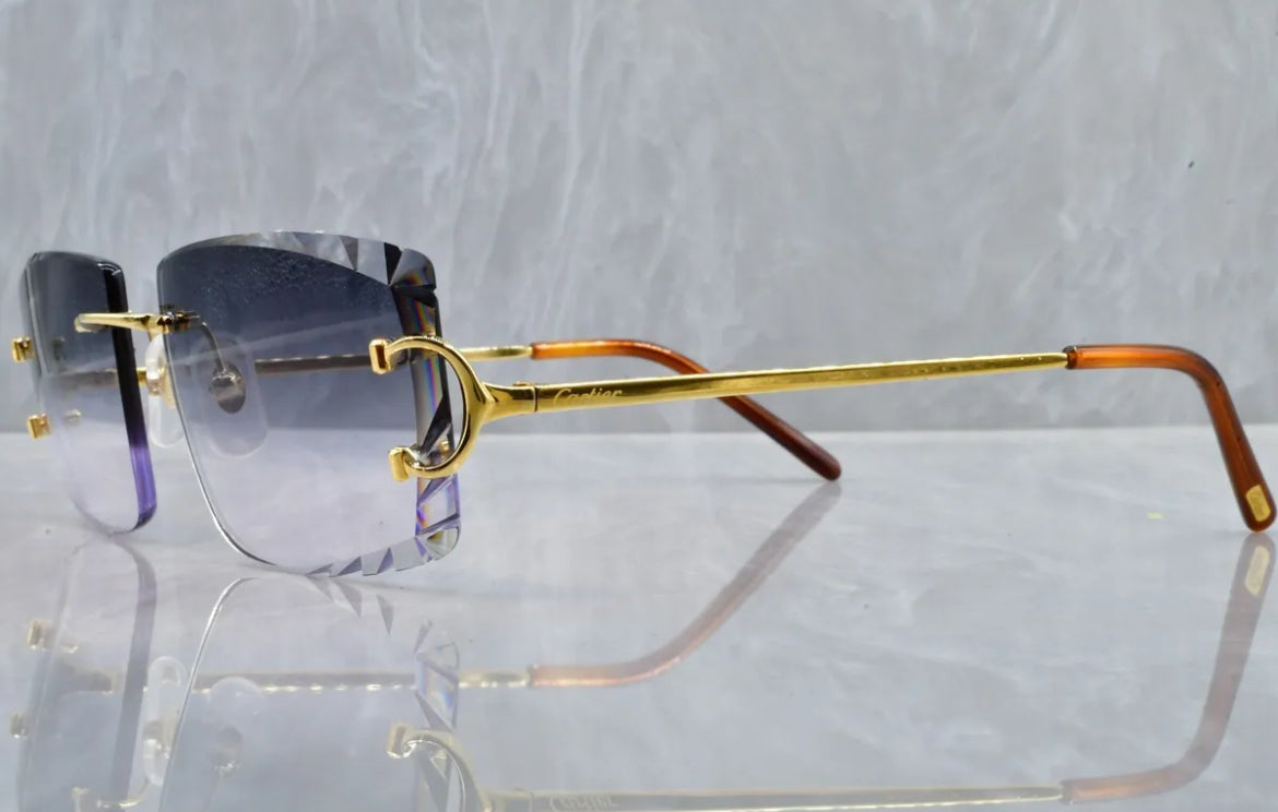 Pre-Owned Cartier C-Decor Diamond Cut Sunglasses Smoke Gradient