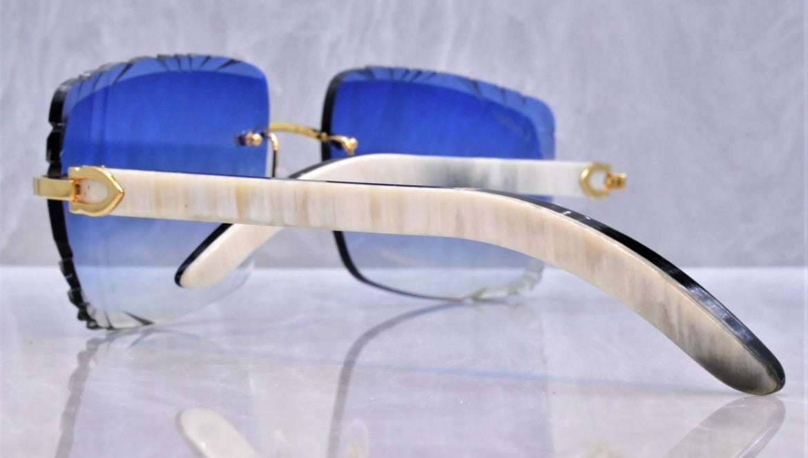 Pre-Owned Cartier Buffalo Horn Diamond Cut Sunglasses Royal Blue Gradient