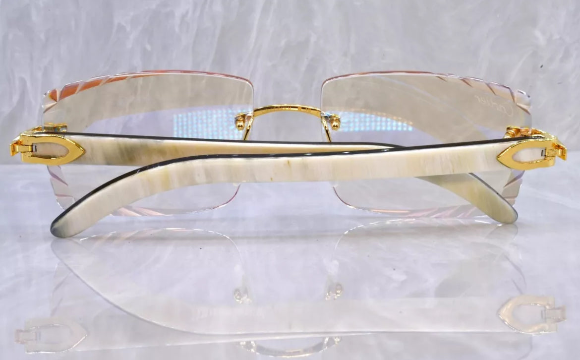 Pre-Owned Cartier Buffalo Horn White Diamond Cut Sunglasses Clear/Gold
