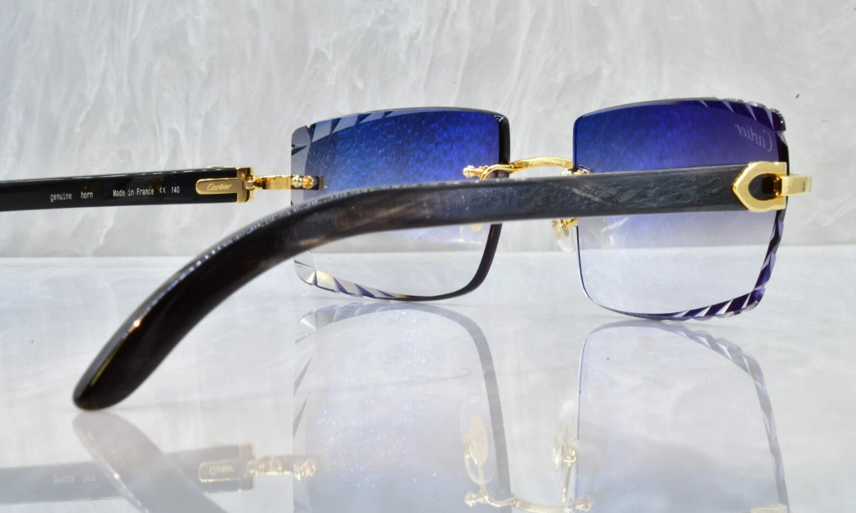 Pre-Owned Cartier Buffalo Horn Black Diamond Cut Sunglasses Smoke Gradient