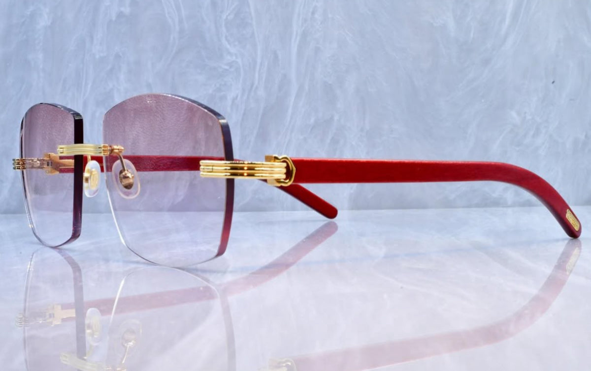 Pre-Owned Wood Frame Sunglasses Rose Blush Gradient