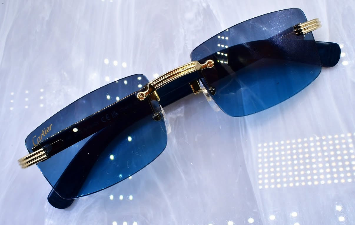Pre-Owned Cartier Blue Wood Frame Sunglasses Royal Blue Gradient
