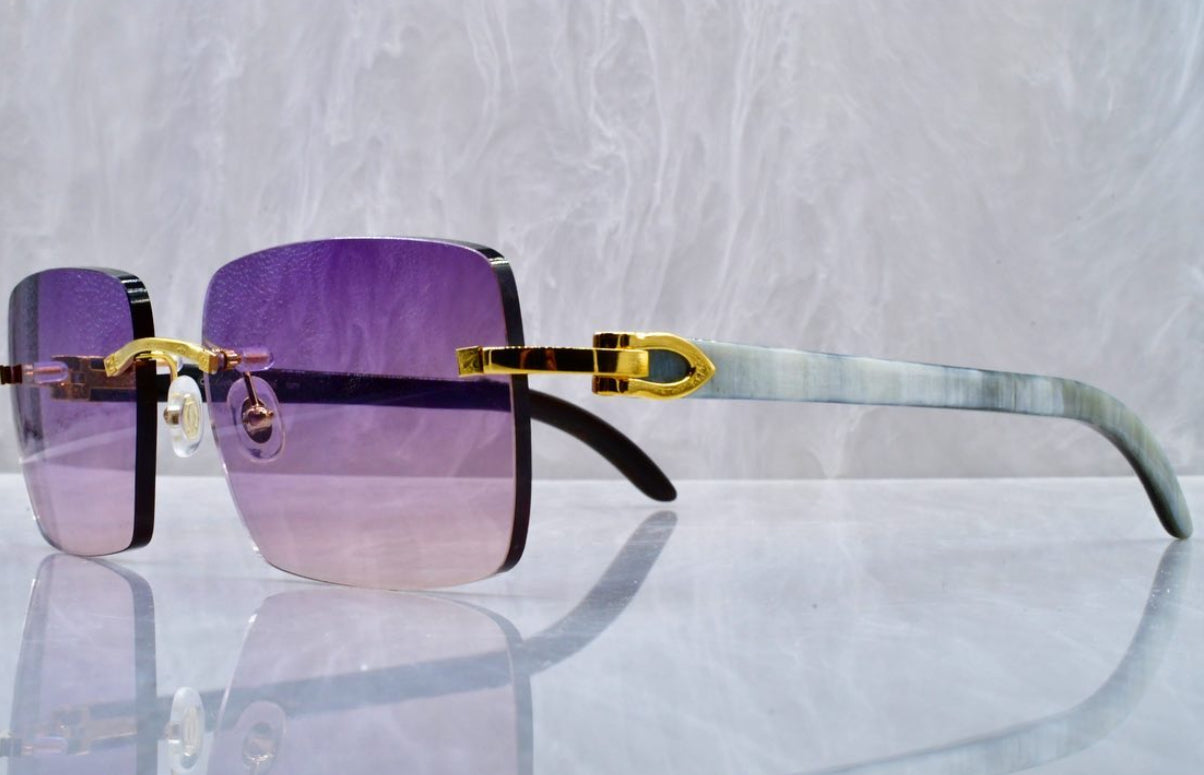 Pre-Owned Cartier Buffalo Horn White Sunglasses Lavender Gradient