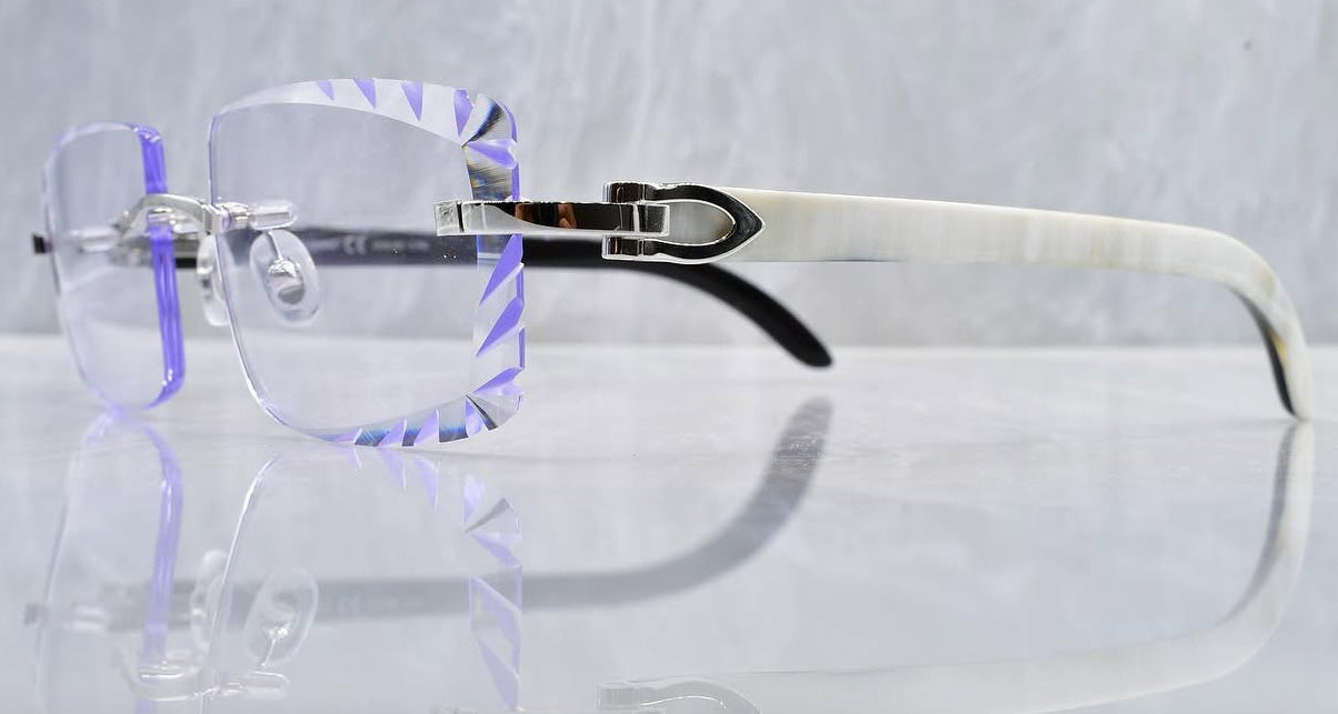 Pre-Owned Cartier Buffalo Horn Diamond Cut Sunglasses Platinum