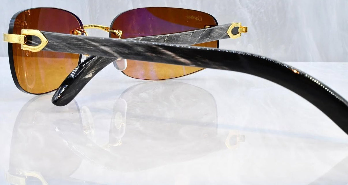 Pre-Owned Cartier Buffalo Horn Black Sunglasses Tan Gradient