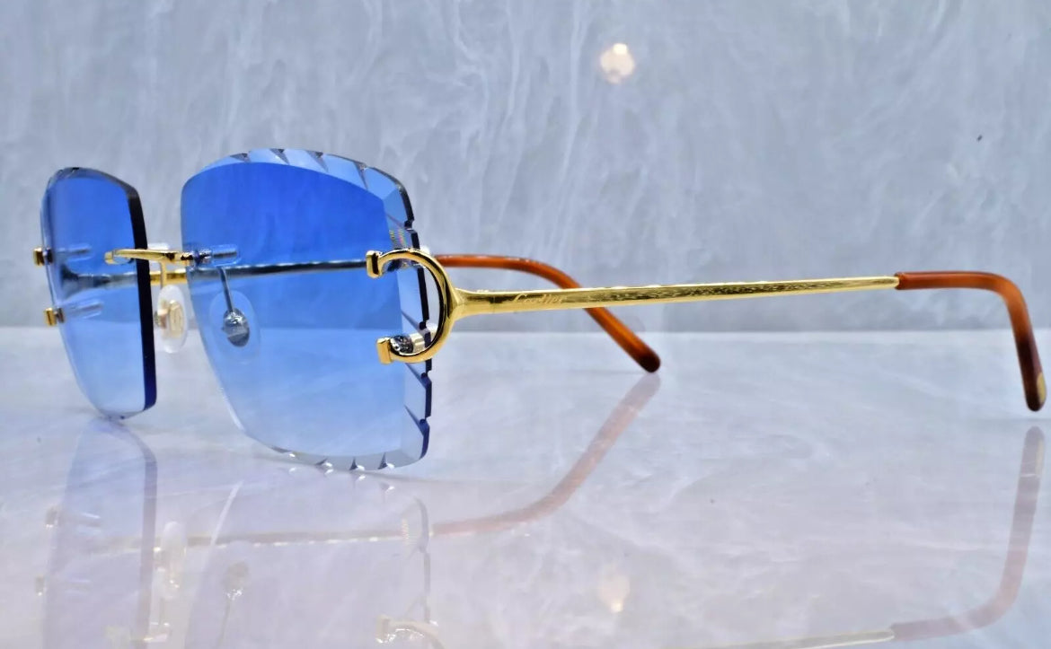 Pre-Owned Cartier C-Decor Diamond Cut Sunglasses Royal Blue Gradient
