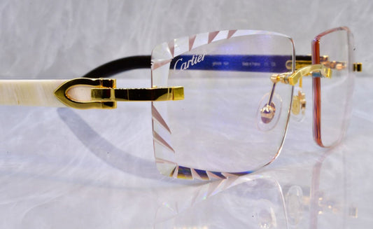 Pre-Owned Cartier Buffalo Horn White Diamond Cut Sunglasses Clear/Gold