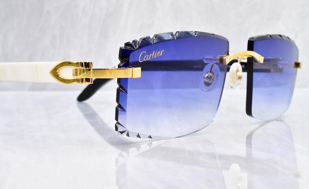Pre-Owned Cartier Buffalo Horn Diamond Cut Sunglasses White/Royal Blue Gradient