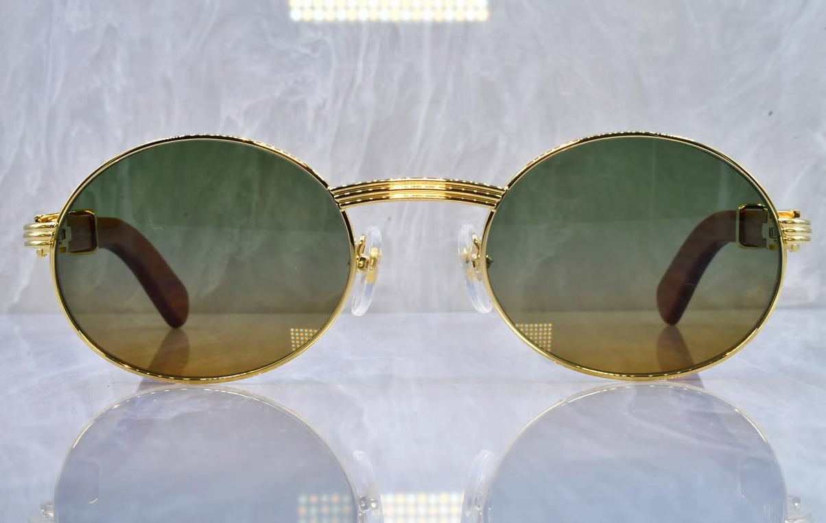 Pre-Owned Wood Frame Sunglasses Green/Tan Gradient