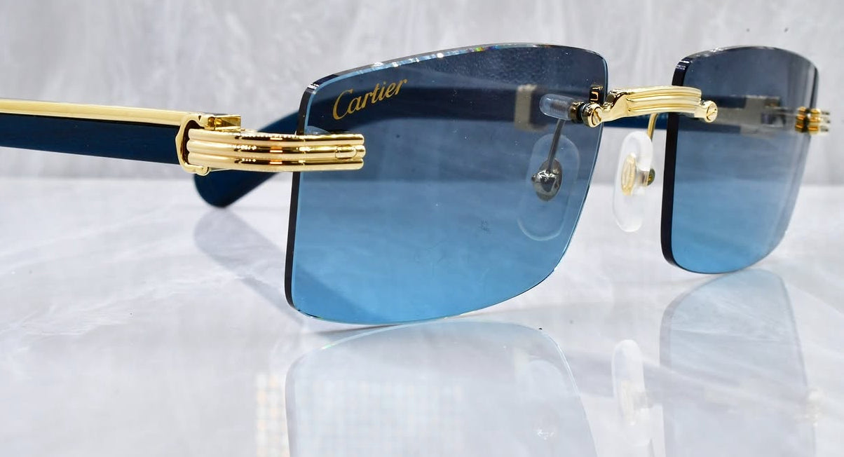 Pre-Owned Cartier Blue Wood Frame Sunglasses Royal Blue Gradient