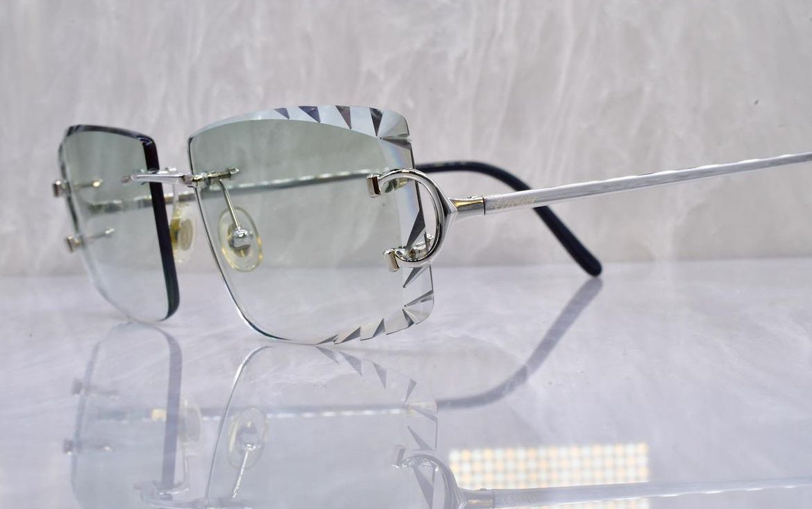 Pre-Owned Cartier C-Decor Diamond Cut Sunglasses Clear Platinum