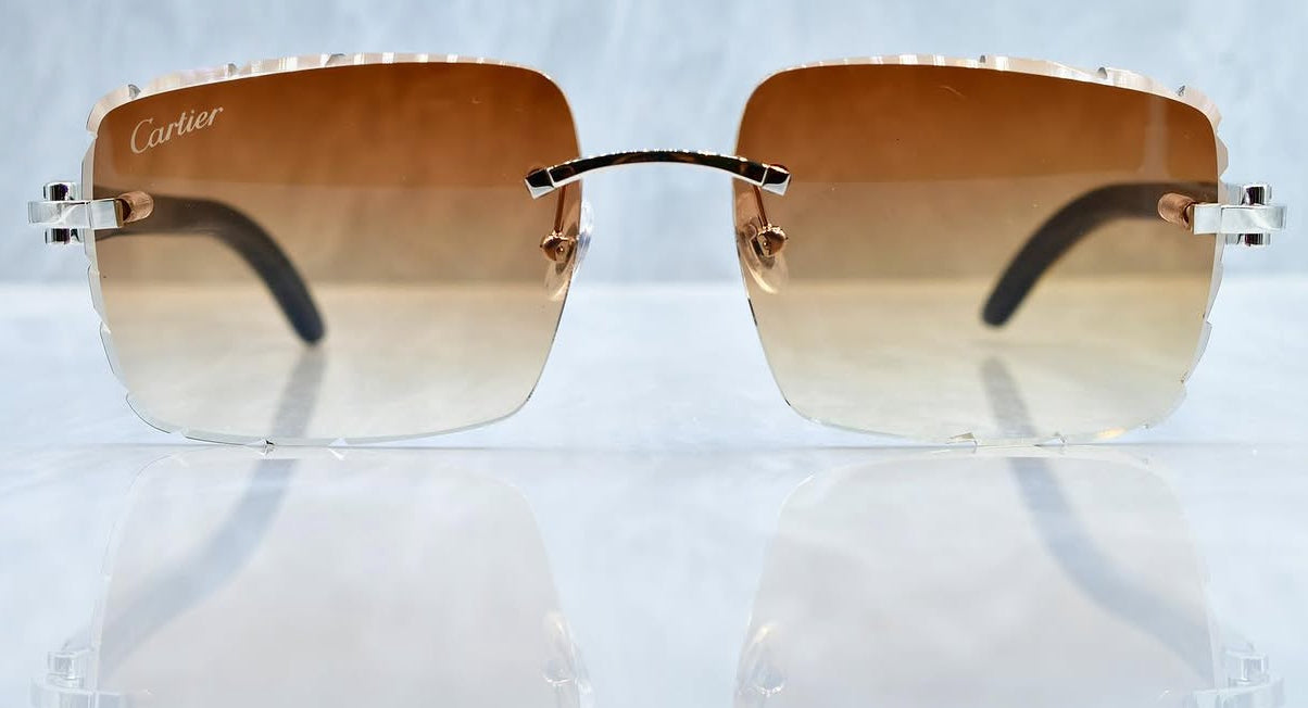 Pre-Owned Cartier Buffalo Horn Diamond Cut Sunglasses Platinum/Brown