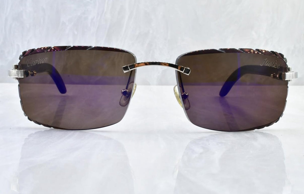 Pre-Owned Cartier Buffalo Horn Diamond Cut Sunglasses Smoke Gradient