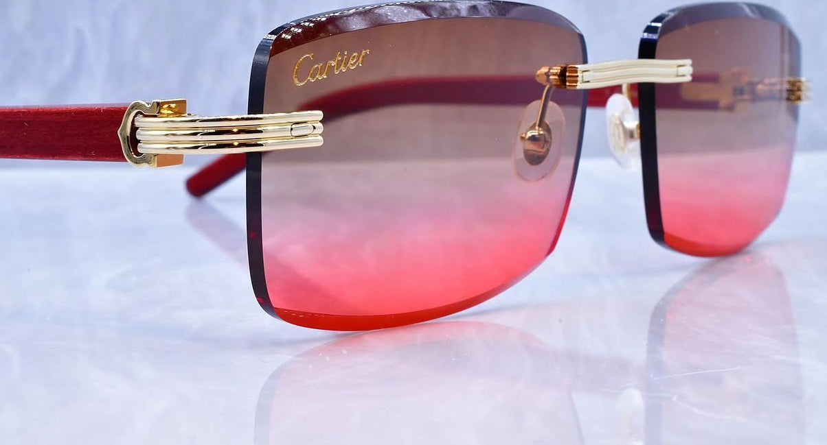 Cartier Red Wood Frame Sunshades Rose Red/Brown Gradient