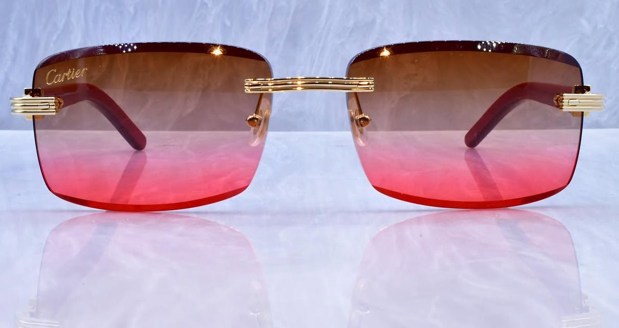 Cartier Red Wood Frame Sunshades Rose Red/Brown Gradient