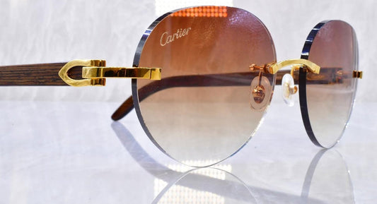 Pre-Owned Wood Frame Sunglasses Oval Tan Brown Gradient