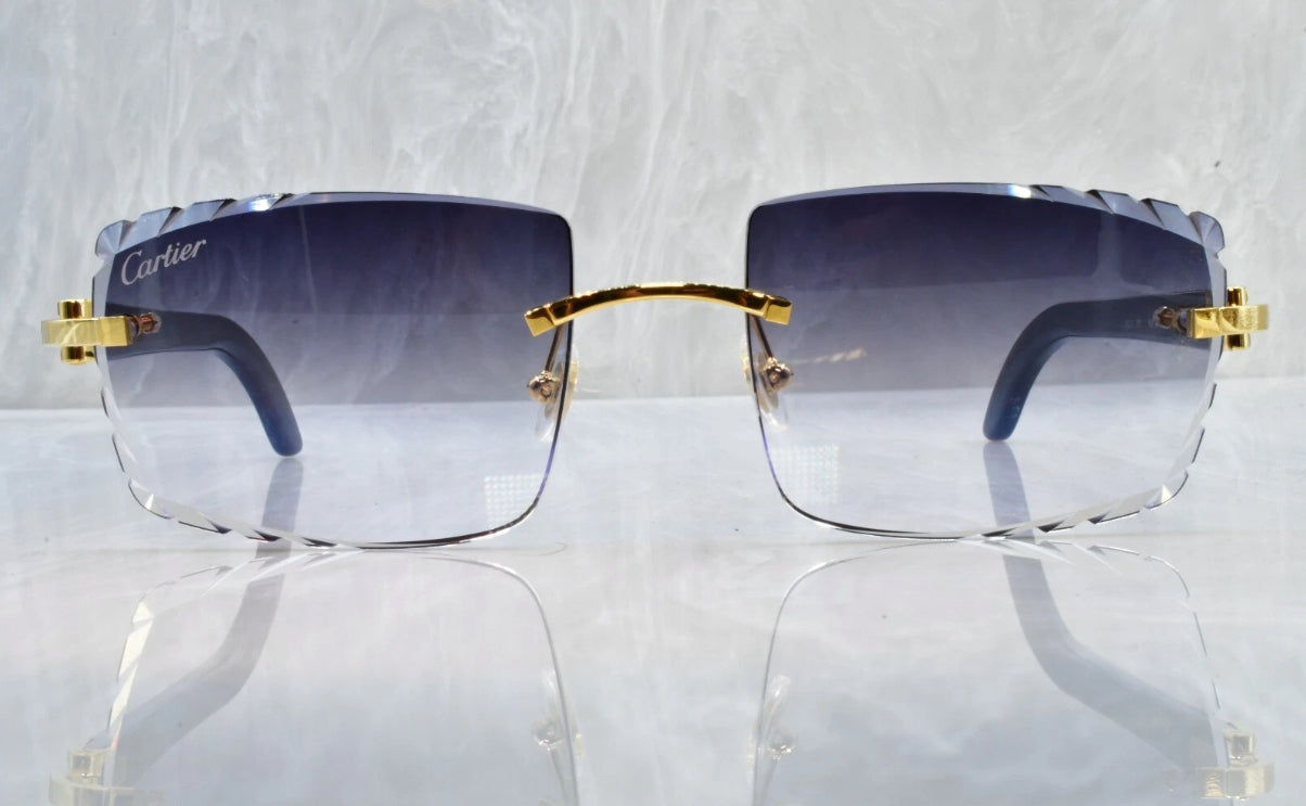 Pre-Owned Cartier Buffalo Horn Black Diamond Cut Sunglasses Smoke Gradient