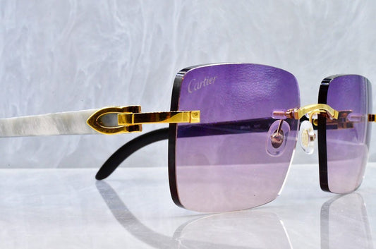 Pre-Owned Cartier Buffalo Horn White Sunglasses Lavender Gradient