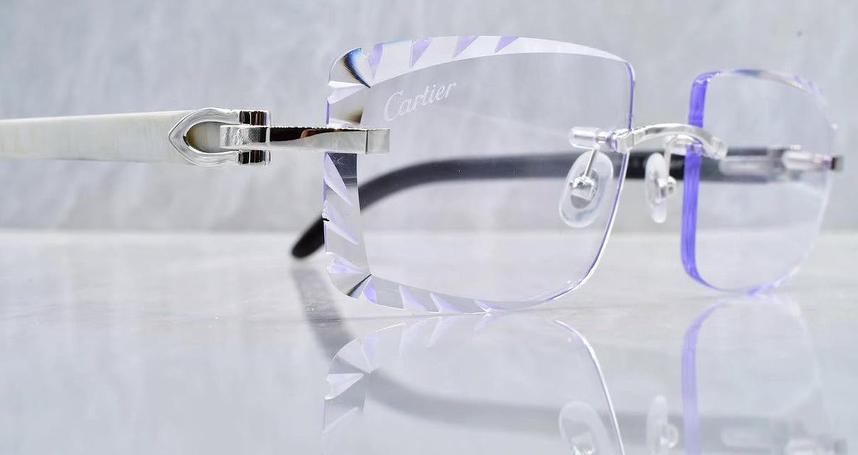 Pre-Owned Cartier Buffalo Horn Diamond Cut Sunglasses Platinum