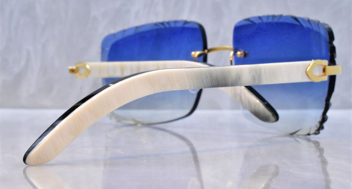 Pre-Owned Cartier Buffalo Horn Diamond Cut Sunglasses Royal Blue Gradient