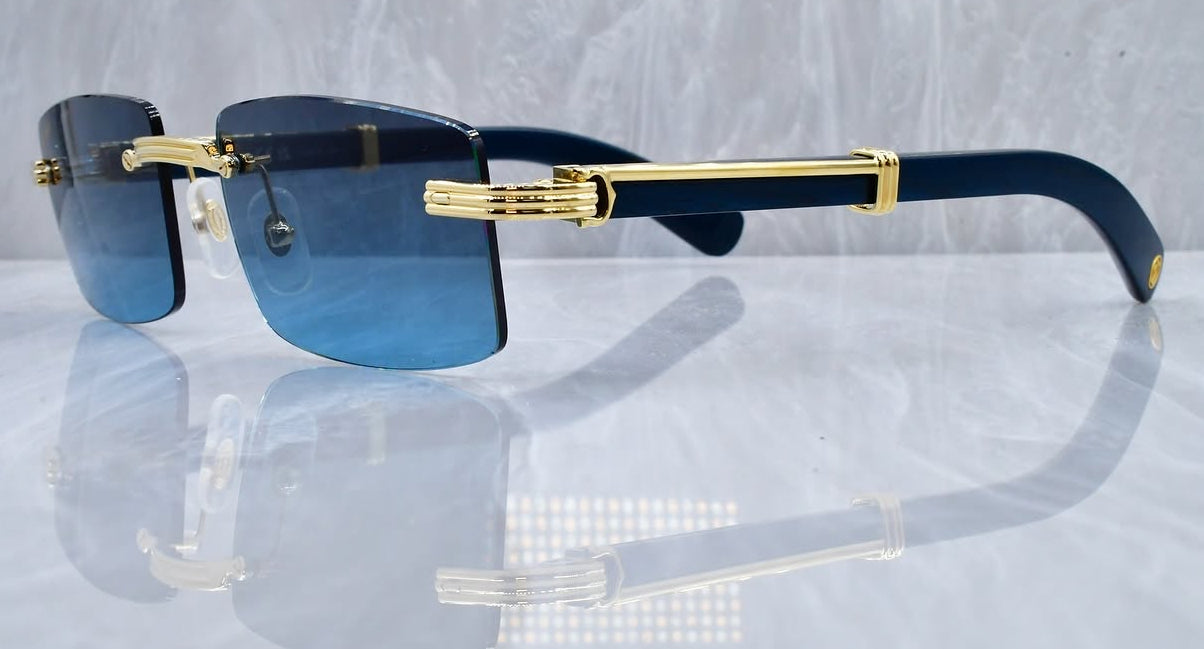 Pre-Owned Cartier Blue Wood Frame Sunglasses Royal Blue Gradient