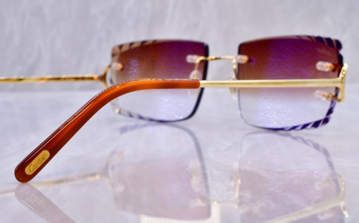 Pre-Owned Cartier C-Decor Diamond Cut Sunglasses Brown Gradient